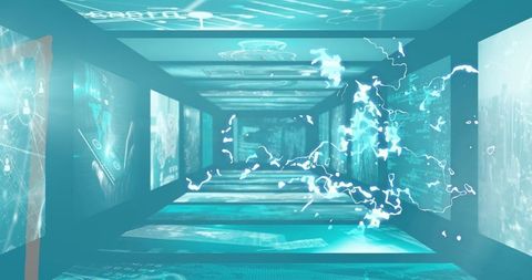 Futuristic 3D Data Tunnel with Digital Interfaces in Motion - Download Free Stock Images Pikwizard.com