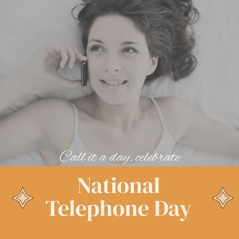 caucasian woman celebrating national telephone day by talking on phone - Download Free Stock Templates Pikwizard.com