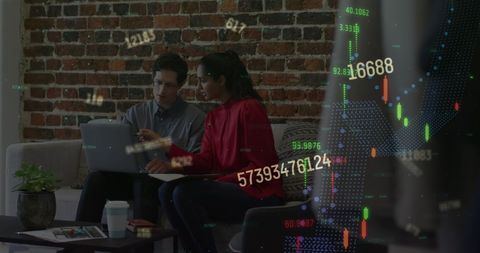 team collaborating with digital finance visualization in modern office - Download Free Stock Images Pikwizard.com