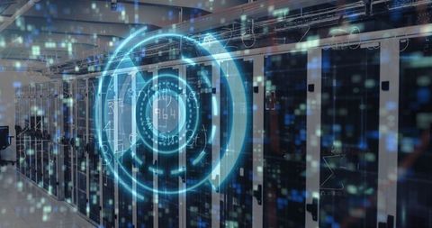 Futuristic Holographic Interface in Modern Data Center