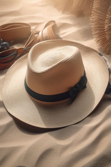 Elegant Panama hat, appropriate for use in summer or beach-related articles, vacation booklets or advertisements, and promotional materials for travel and fashion.