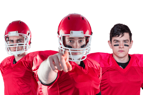 Transparent american football players in red jerseys
