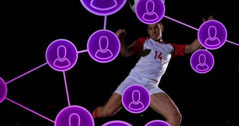 Soccer Player in Action with Digital Network Overlay