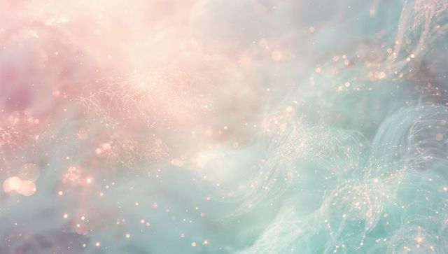 Dreamy pastel bokeh background with ethereal glow and sparkling particle filaments