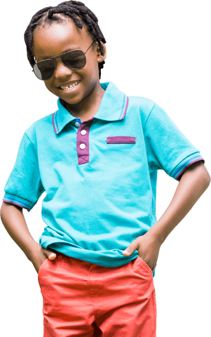 Cheerful Boy in Sunglasses and Colorful Outfit Transparent