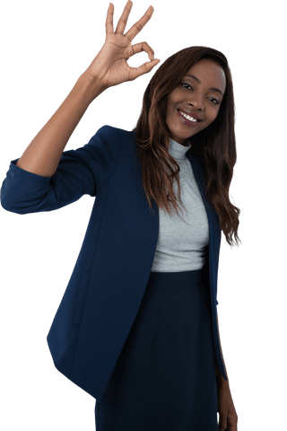 Confident African Businesswoman Showing OK Gesture Transparent