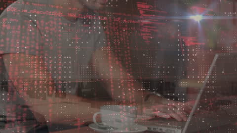 Businessman with Financial Data Visualization on Laptop