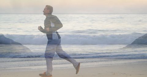 Man Running on Beach at Sunrise - Download Free Stock Images Pikwizard.com