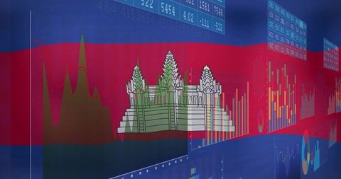Cambodian flag with angkor wat on data visual dashboard