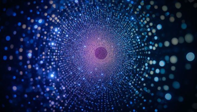 Futuristic Digital Core with Radiating Circuit Lines and Cyan Bokeh Dots