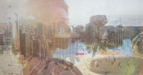 Businesswoman with City Overlay Communicating on Phone