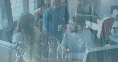 Team Collaboration with Financial Data Overlay in Modern Workspace