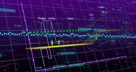 Futuristic data analysis grid with trend lines and markers