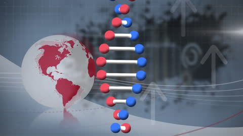 Digital DNA Strand with Globe in Futuristic Interface