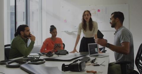 Team Brainstorming with Drone Equipment and Technology Gear