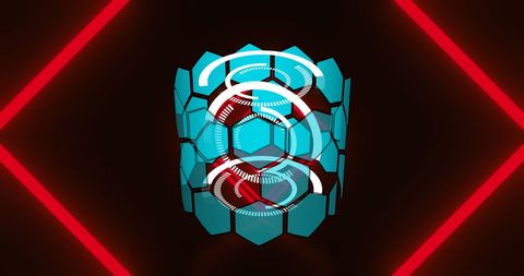 Futuristic Hexagonal Patterns in Neon Digital Tunnel