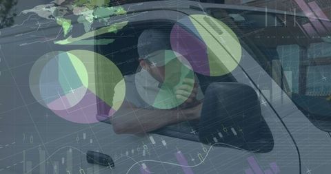 Delivery driver white van overlaid financial data