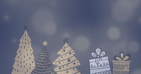 Whimsical Christmas Trees and Gifts on Winter Background