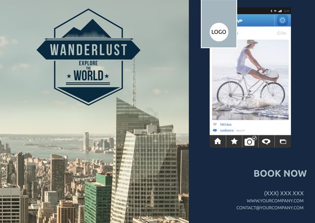 Cityscape and Water Cycling Adventure Tour Promo Advertisement Template - Download Free Stock Templates Pikwizard.com