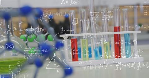 laboratory tubes with chemical solutions and math equations overlay - Download Free Stock Images Pikwizard.com