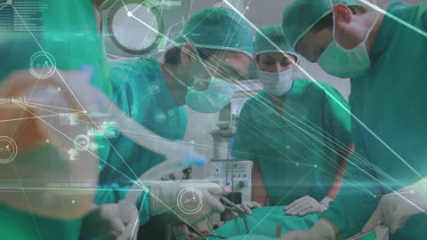 Diverse Surgical Team Performing Operation with Digital Technology