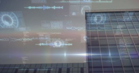 Financial Data Projection Over City Skyline - Download Free Stock Images Pikwizard.com