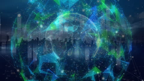 Global Network Technology with Abstract Connections and Cityscape