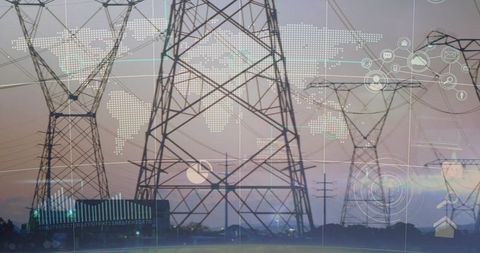 Digital Data Overlay on Electric Power Transmission Towers at Dusk