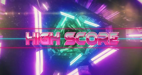 Digital Neon High Score in Futuristic Tunnel