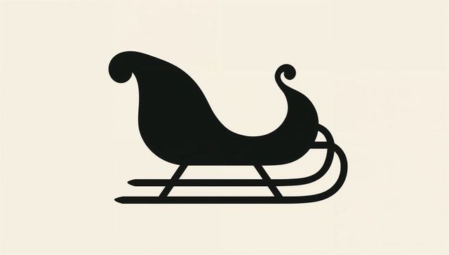 Minimalist black sleigh silhouette vector with curled runners for holiday design