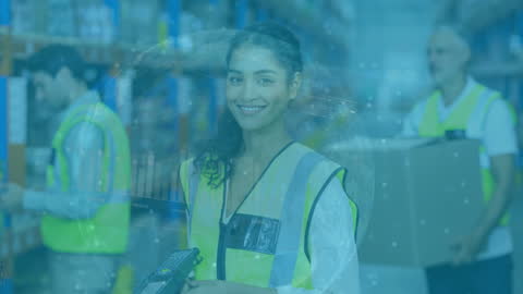 Happy Warehouse Worker Utilizing Digital Logistics System