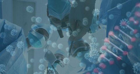 Surgeons Performing Operation with COVID-19 and DNA Overlay