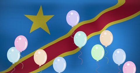 Colorful Balloons Floating Over Democratic Republic of Congo Flag