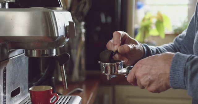 Man at Home Making Coffee Using Espresso Machine - Download Free Stock Images Pikwizard.com