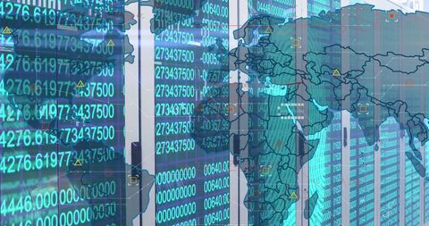 Digital Data Flow Over Global Map and Computer Servers - Download Free Stock Images Pikwizard.com
