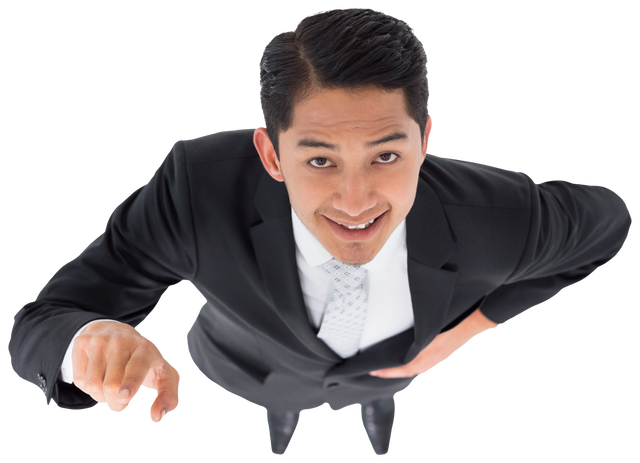 Cheerful Businessman Pointing on Transparent Background - Download Free Stock Videos Pikwizard.com