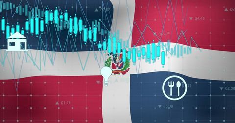 Digital FinTech Data on Dominican Republic Flag Background