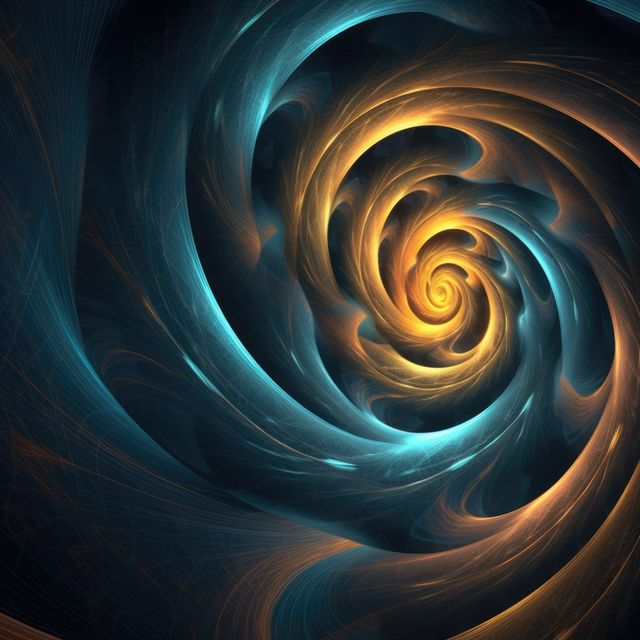 Abstract spiral pattern in yellow and blue background, created using generative ai technology. Colour, shape, pattern concept digitally generated image.