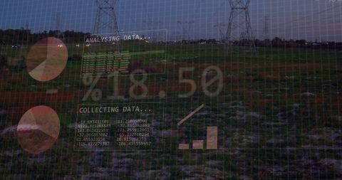 Data analysis overlaying power lines at sunset