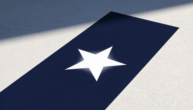 Navy stripe featuring white star cutout running diagonally across textured concrete