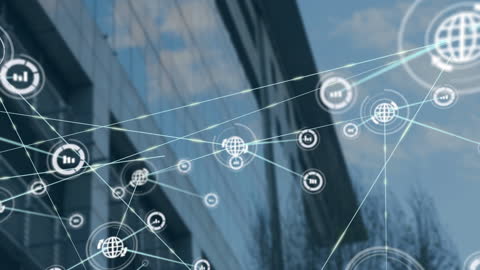 Connection Network Digital Overlay on Urban Skyline