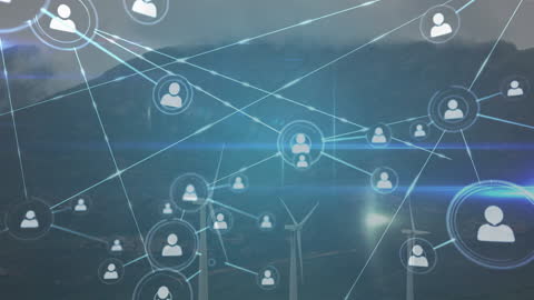 Digital Network Overlay on Wind Farm Background