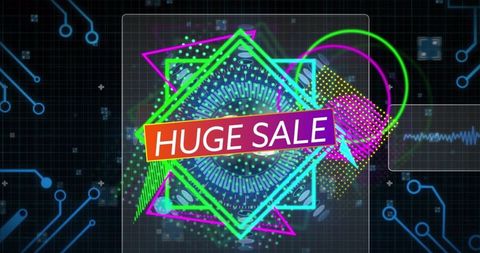 Futuristic Huge Sale Banner with Vibrant Neon Design - Download Free Stock Images Pikwizard.com