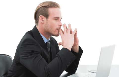 Transparent Serious Businessman Contemplating at Laptop - Download Free Stock Videos Pikwizard.com