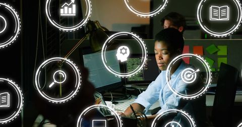 focus on african american professional with futuristic digital overlays - Download Free Stock Images Pikwizard.com