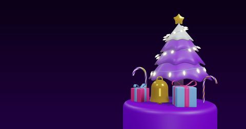 3D Spinning Christmas Tree with Gifts on Podium