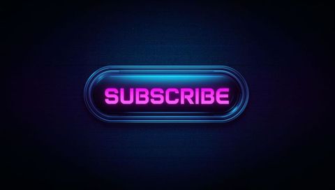 Neon subscribe button futuristic glossy cta with magenta text and cyan halo rings