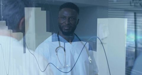 Doctor Engaging with Patient over Data Overlay in Medical Facility