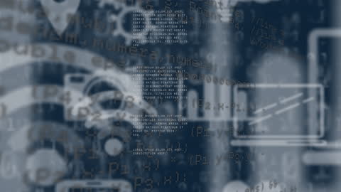 Digital Overlay of Technology Icons and Data Animation
