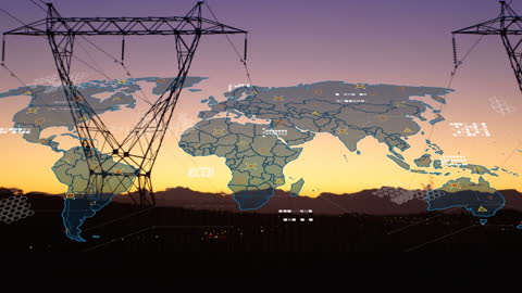 Global Network Connections on Electric Grid at Sunset